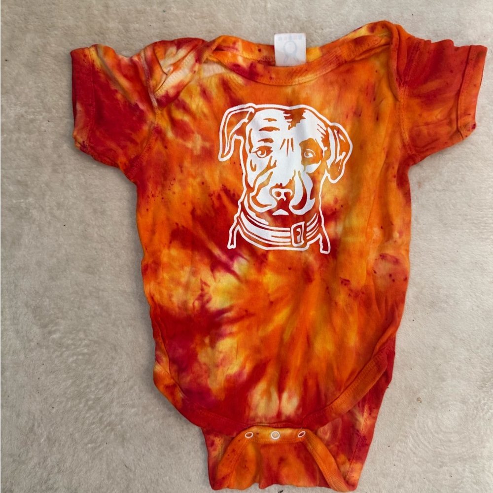 Rabbit Skins Red and Orange Tie-Dye Dog Print Bodysuit